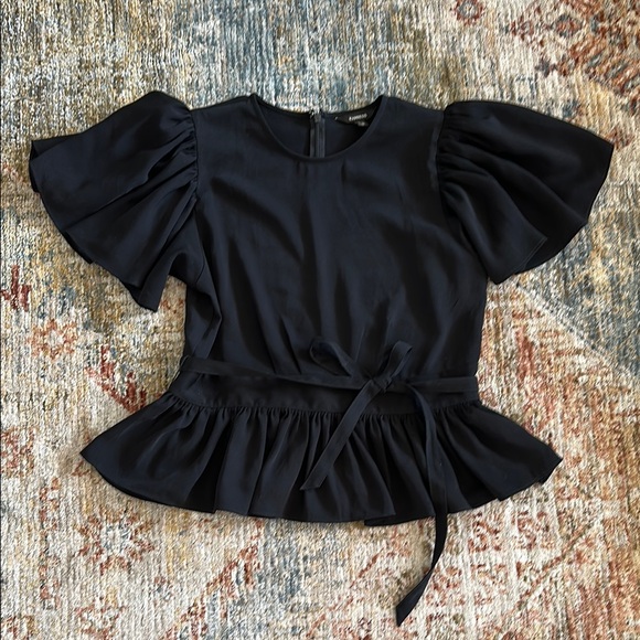 Express Black Flutter Sleeve Peplum Blouse - Picture 1 of 6
